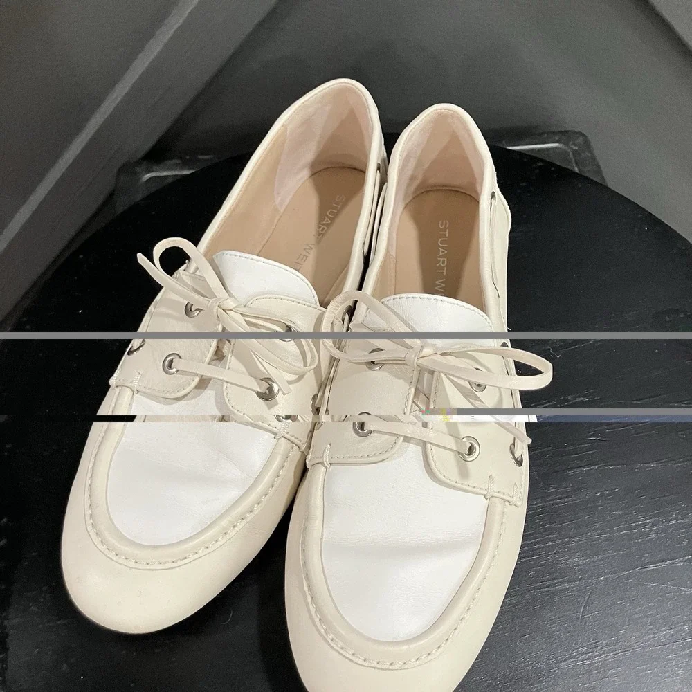 Stuart Weitzman White Leather Boat Shoes Womens Size EU 38 US 8 Made Spain